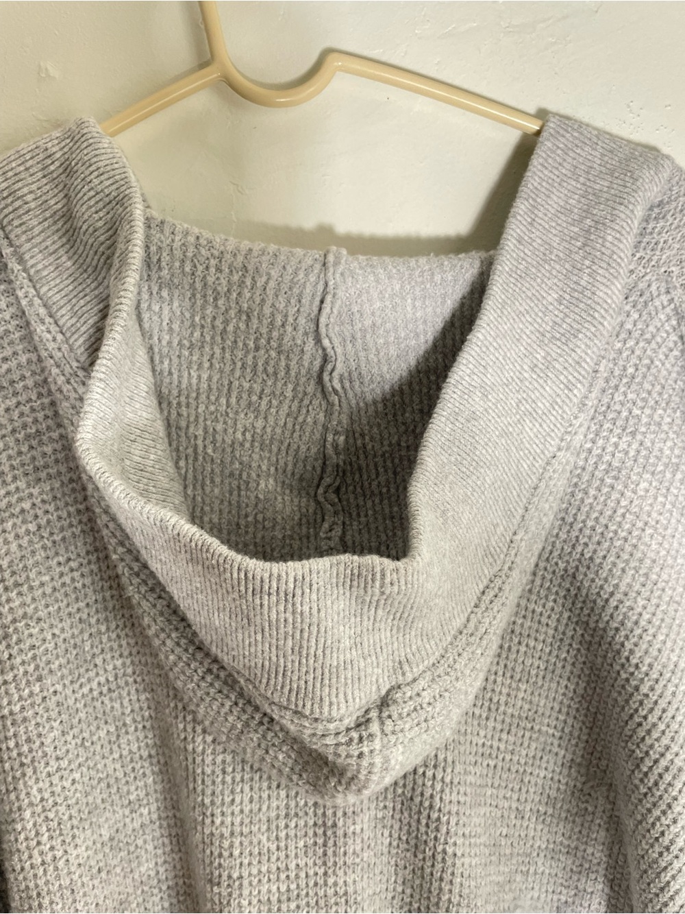 Aerie CozyUp Waffle Knit Sweater Hoodie Heather Gray Sz XL - Picture 10 of 12